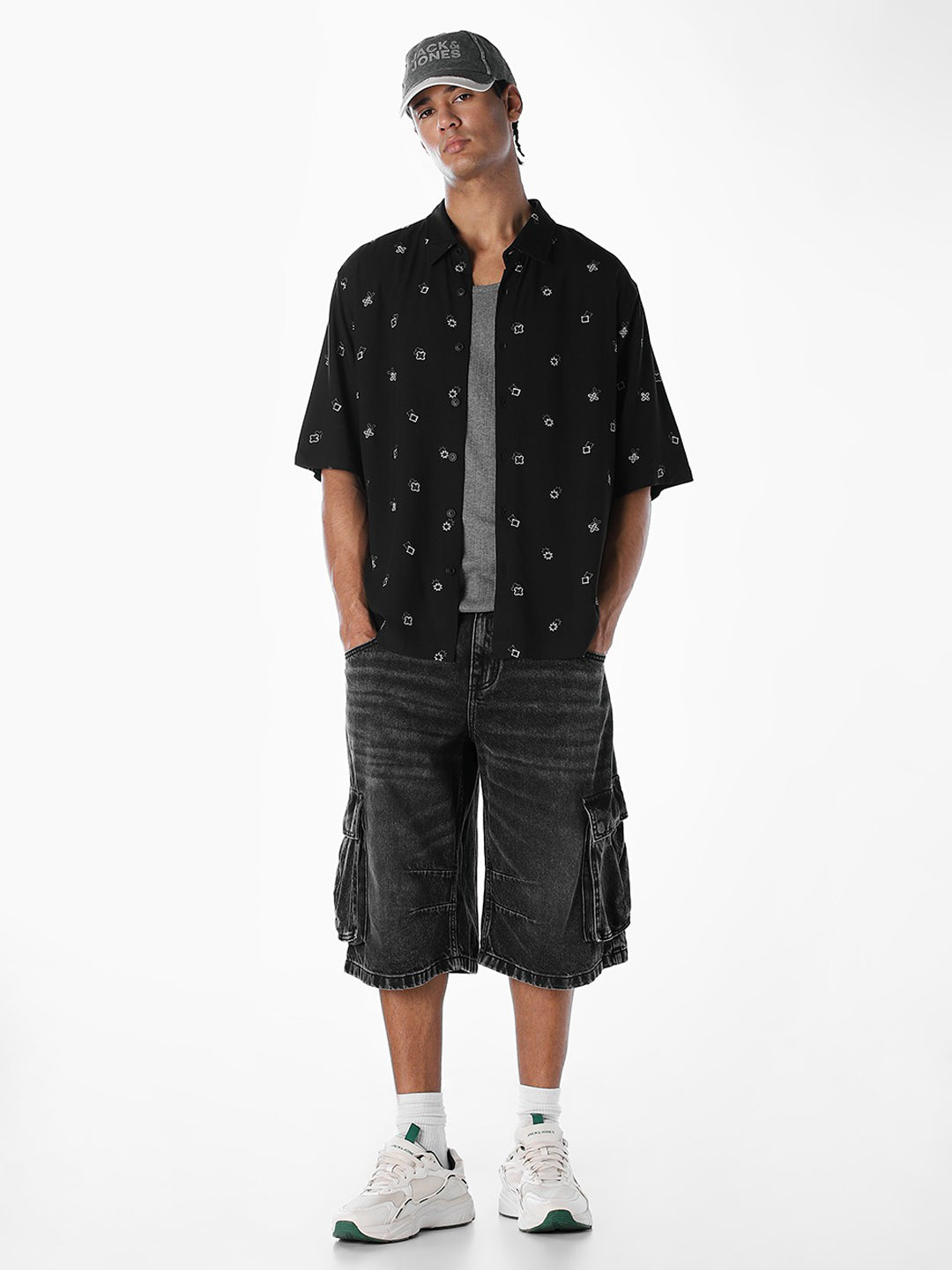 Black Printed Oversized Shirt