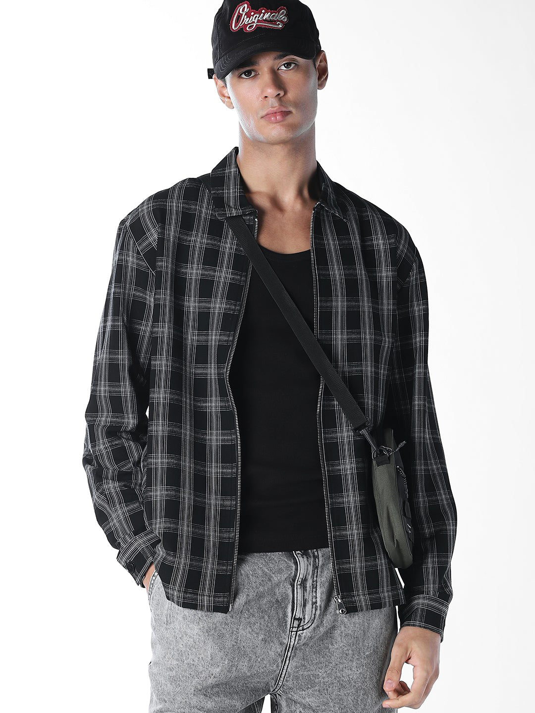 Check Cotton Overshirt - L