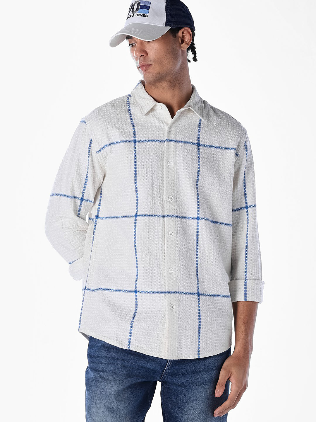 Textured Check Regular Fit Shirt - M