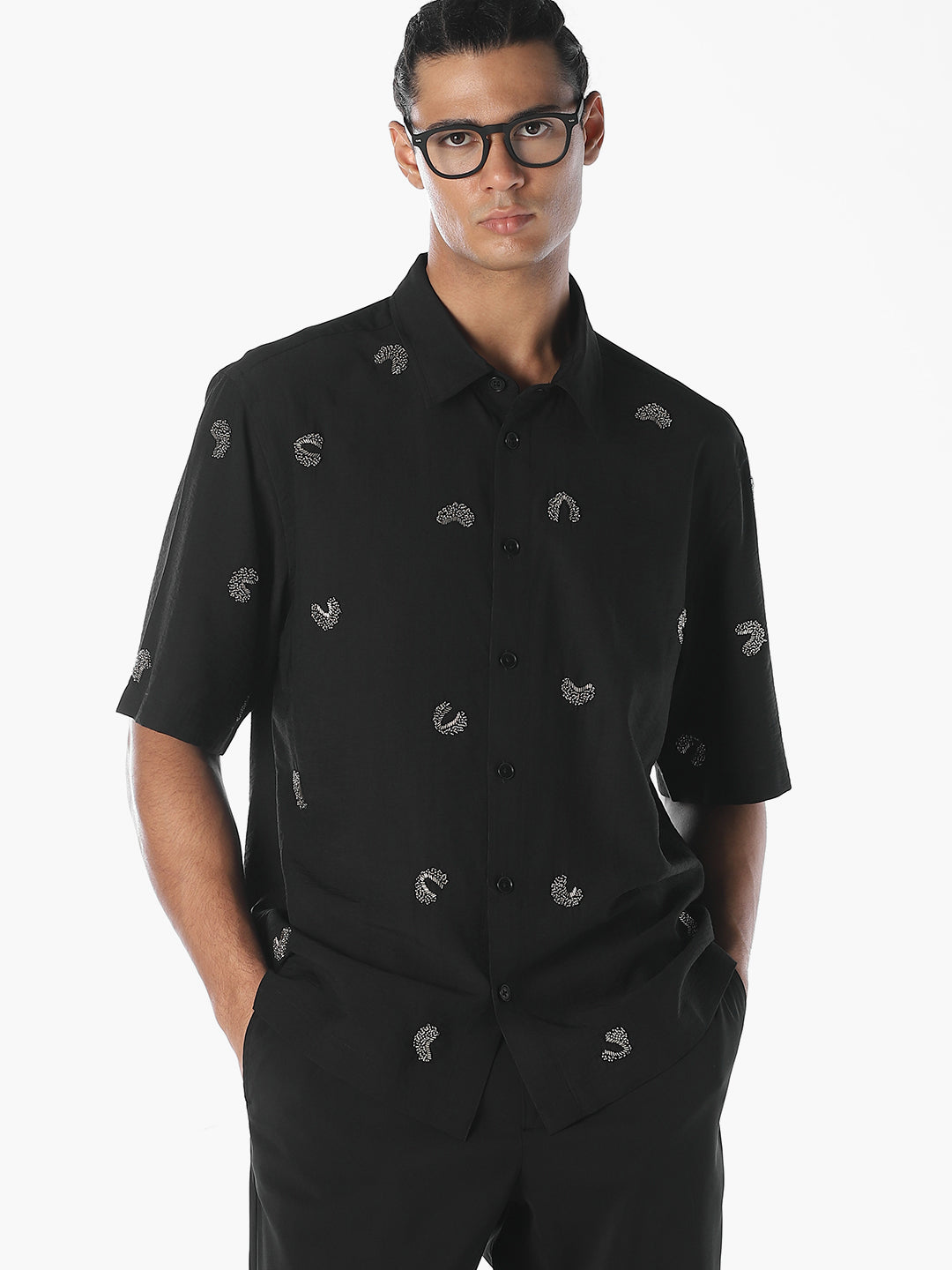 Embroidered Viscose Oversized Shirt - S