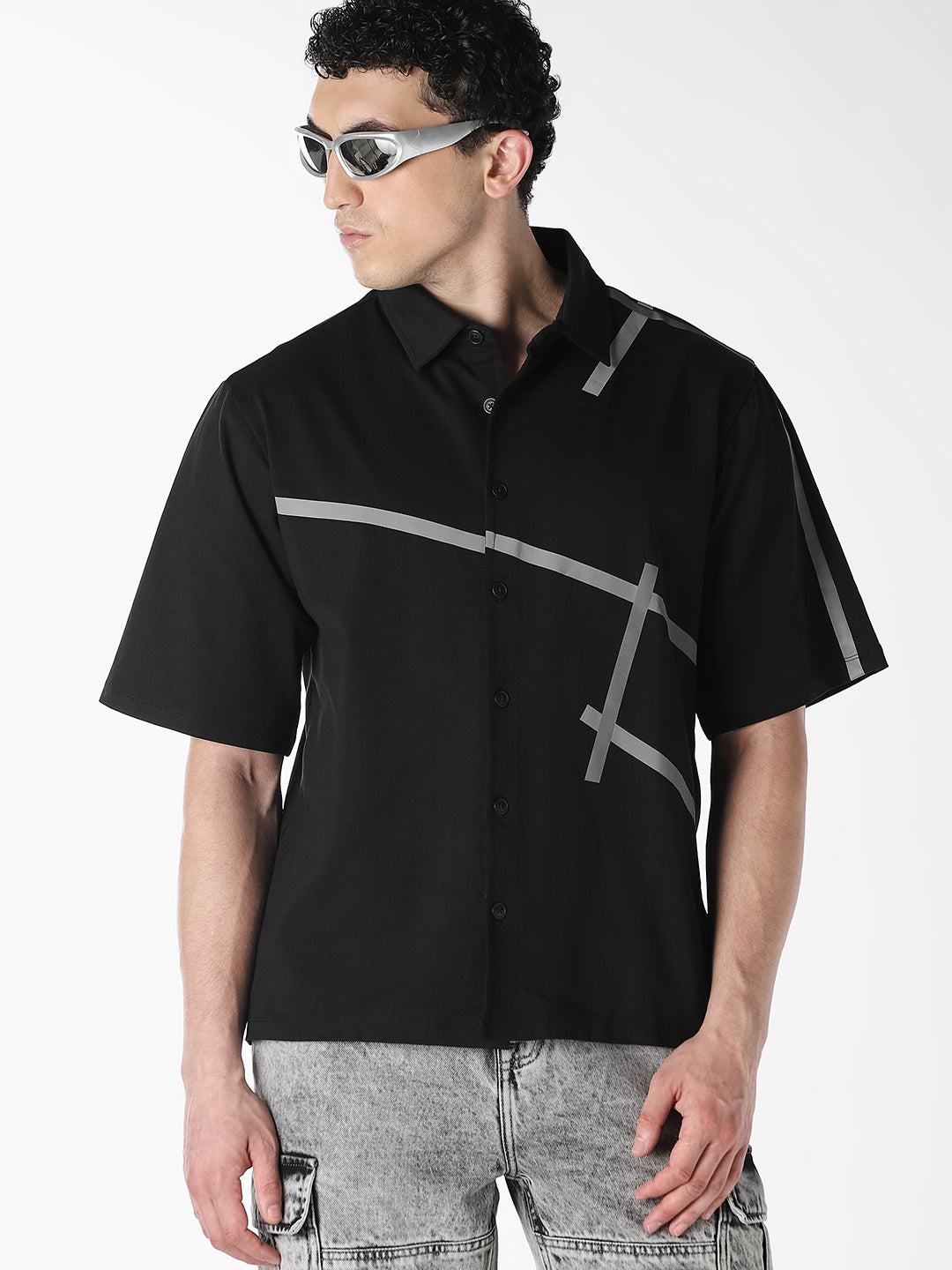 Black Printed Oversized Shirt