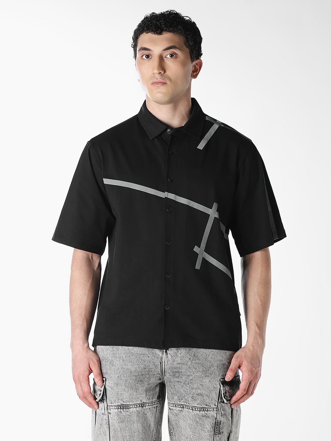 Black Printed Oversized Shirt