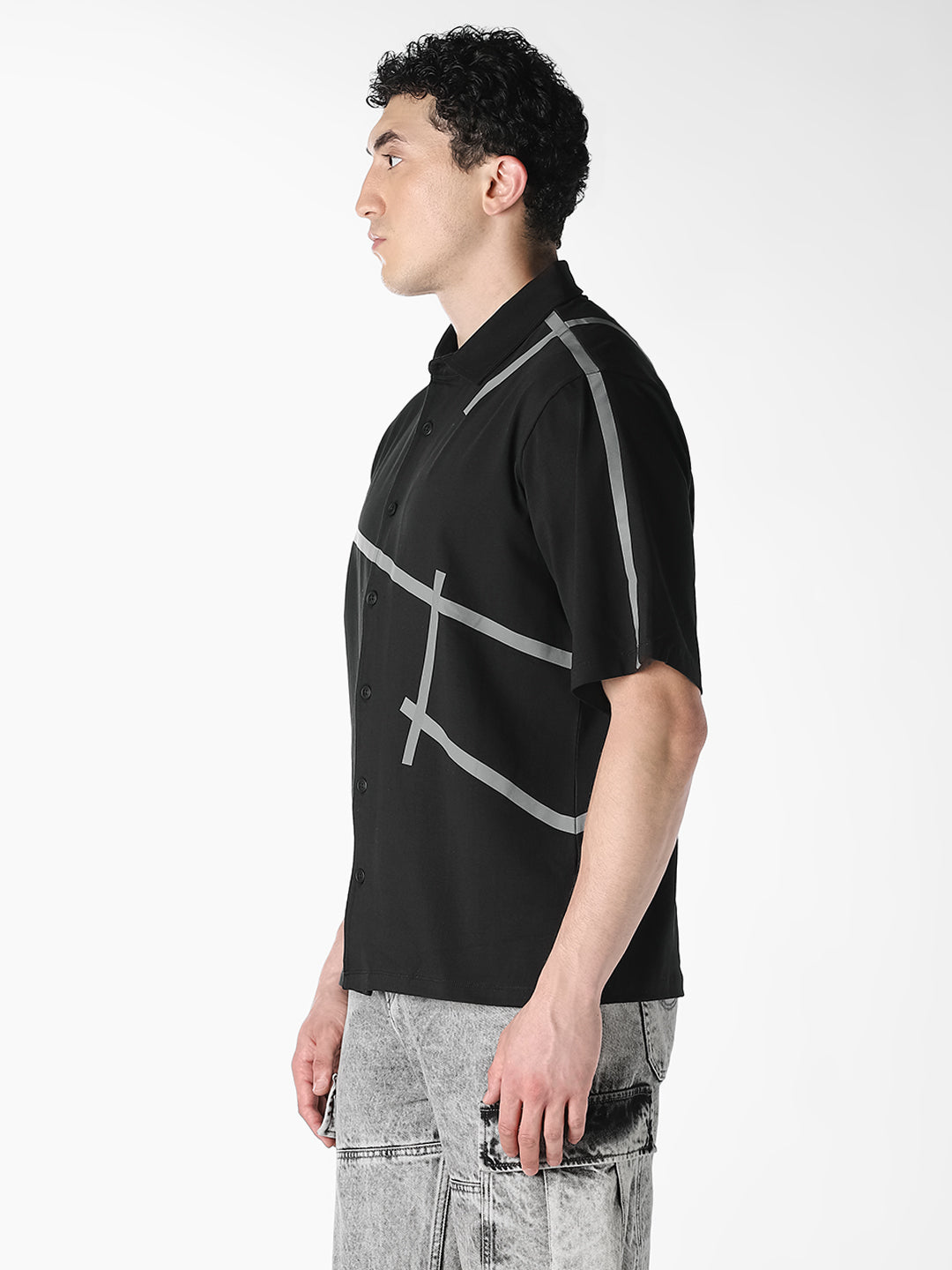 Black Printed Oversized Shirt