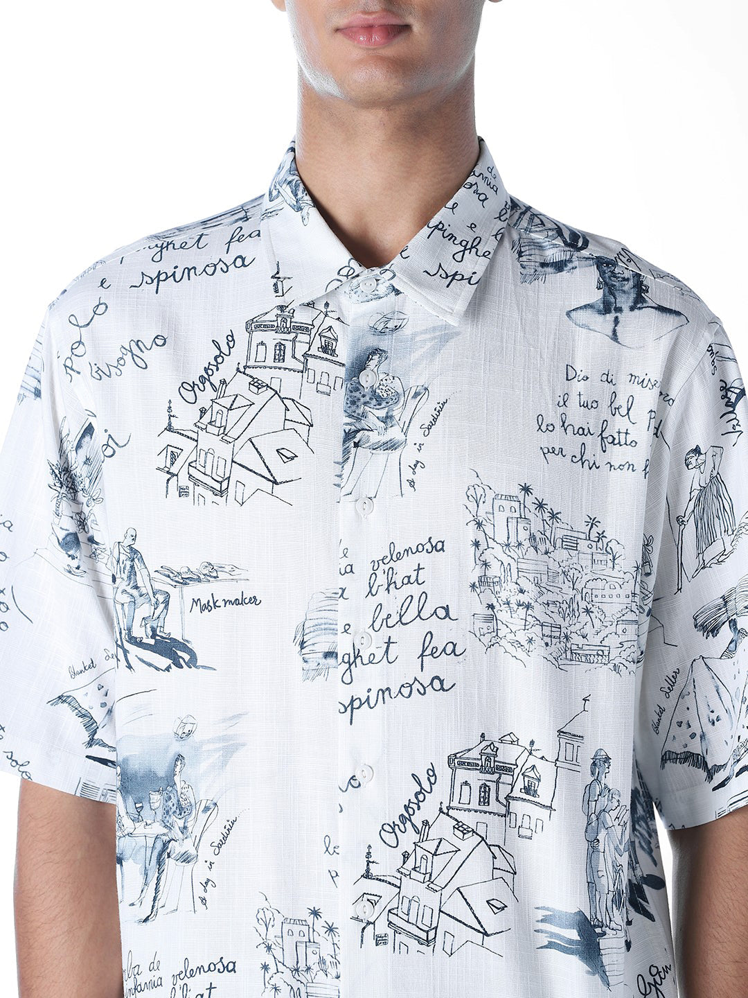 Linen Blend Printed Oversized Shirt