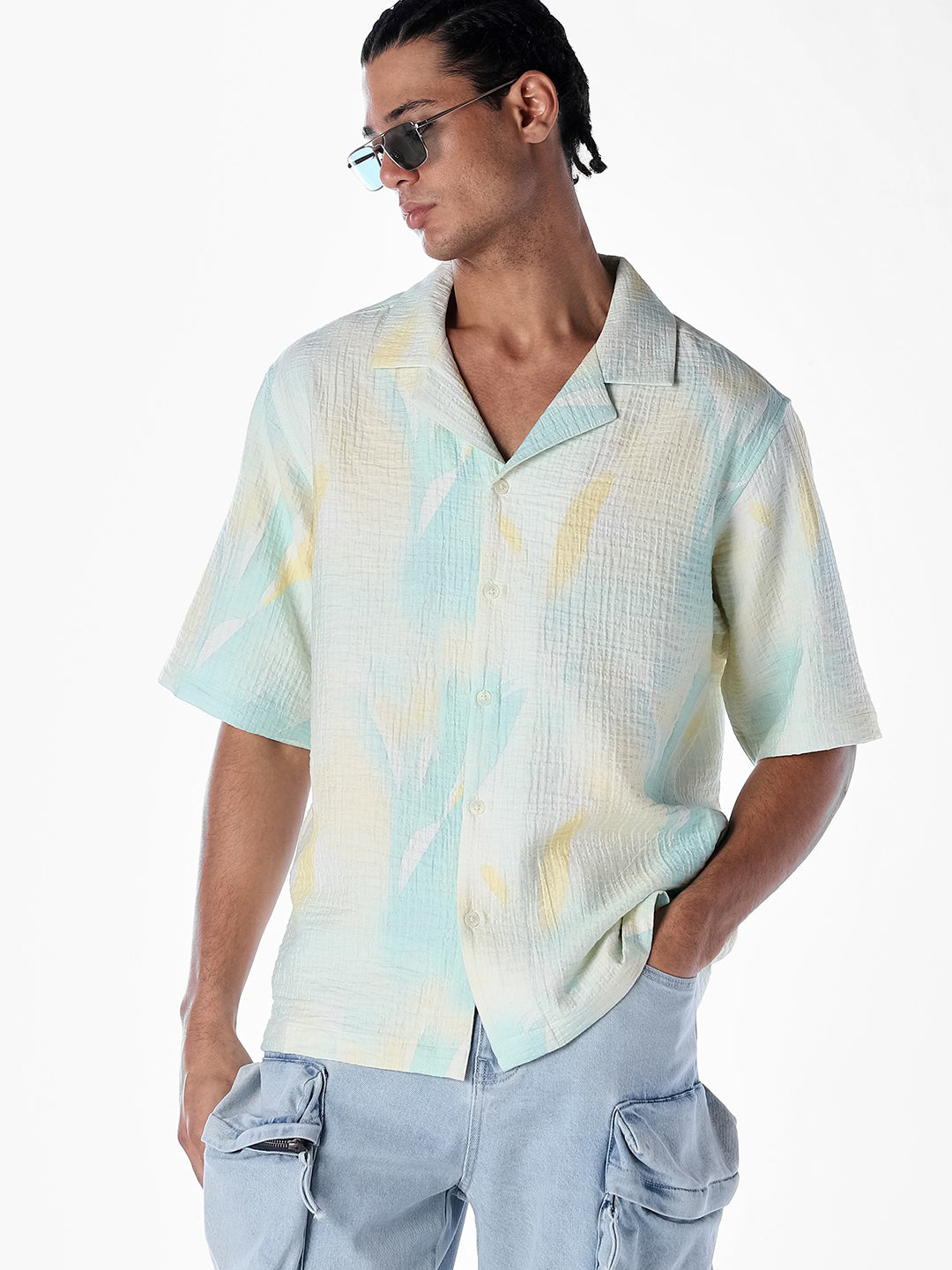 Tropical Print Oversized Shirt - S