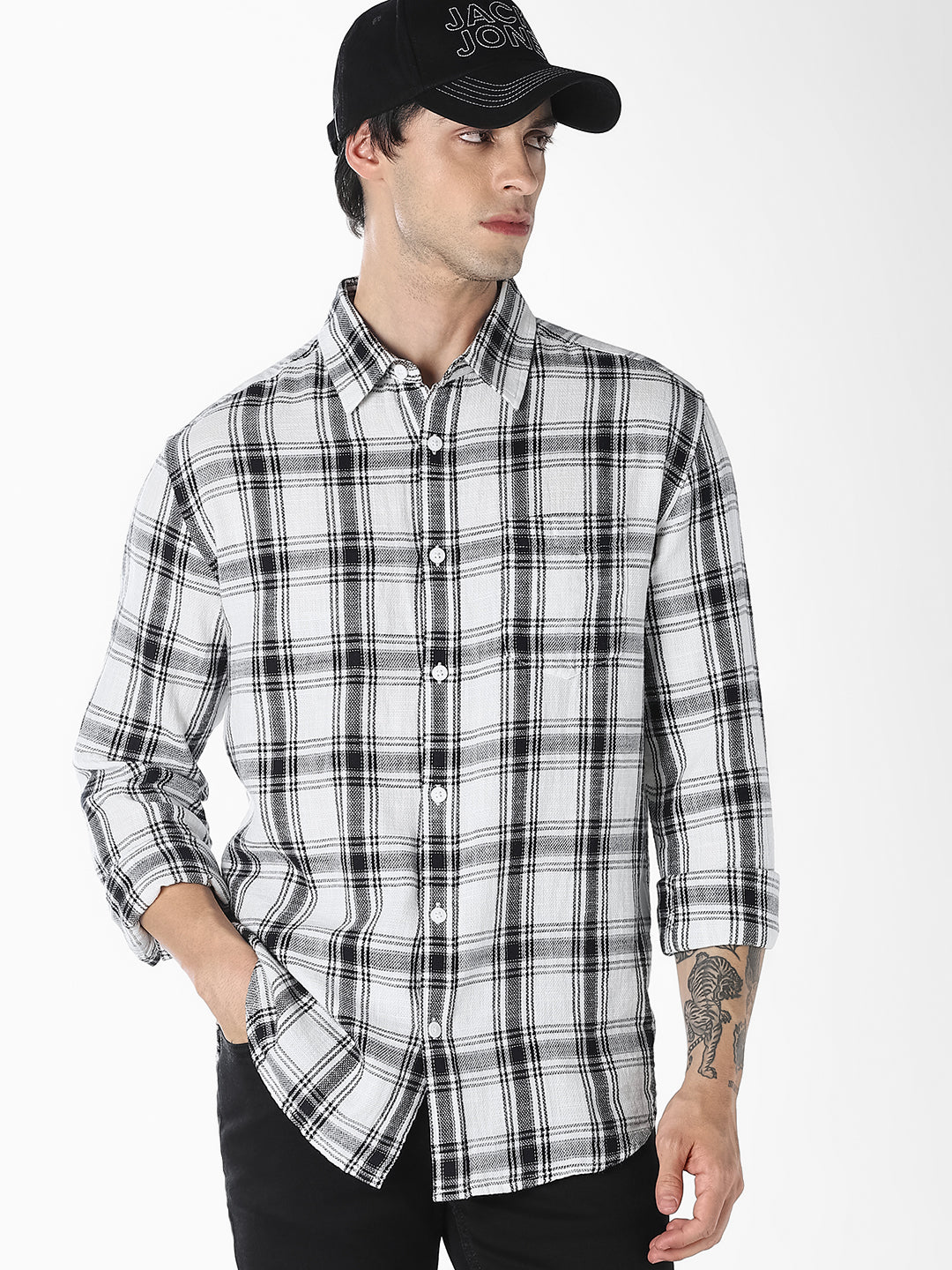 White Check Cotton Shirt - S
