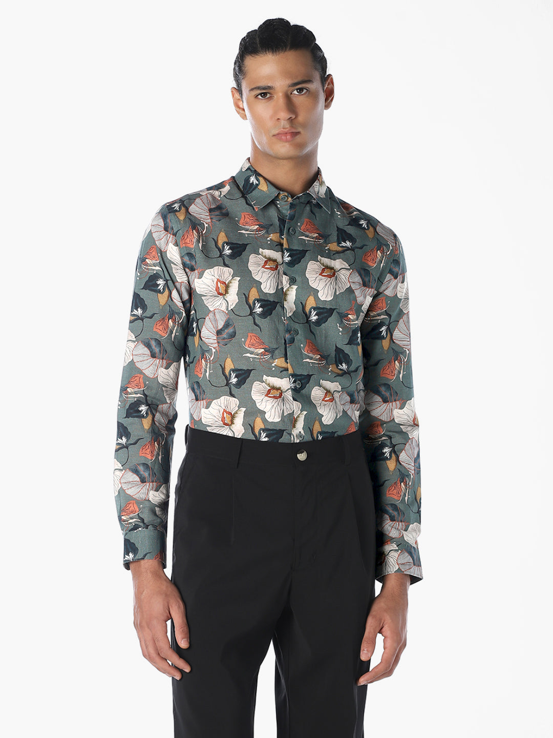Linen Blend Printed Slim Fit Shirt