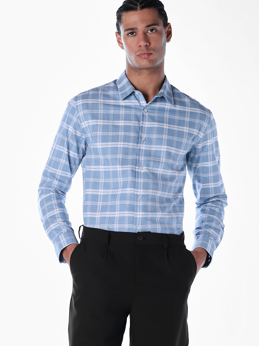 Blue Check Cotton Shirt - S