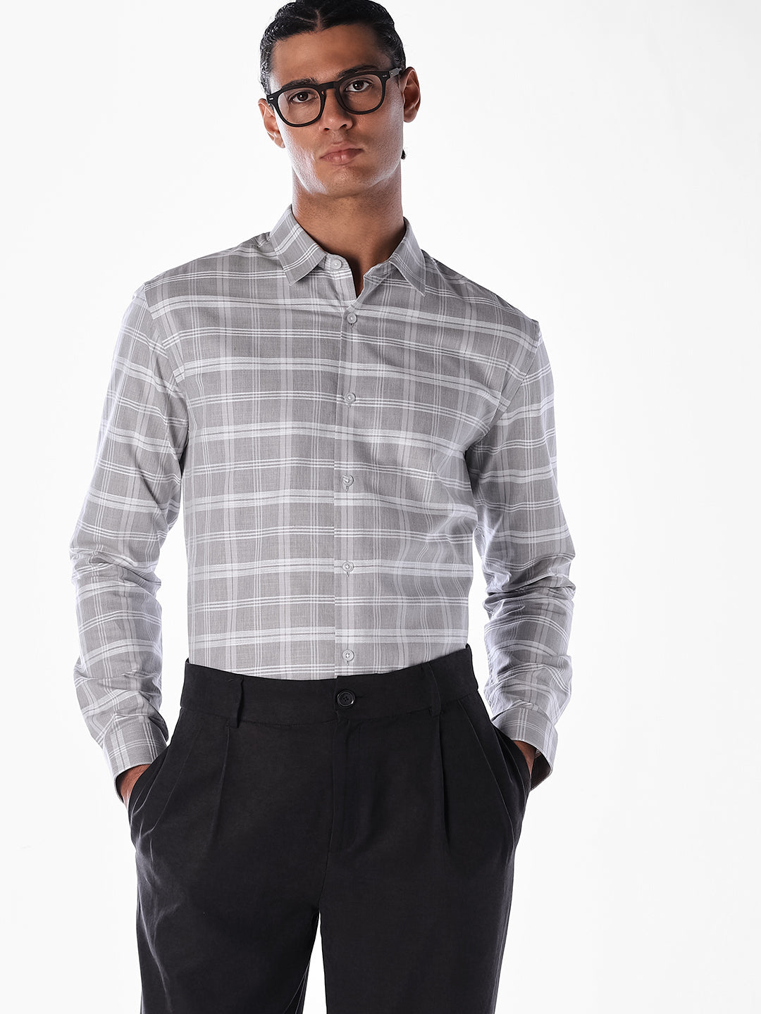 Grey Check Cotton Shirt - S
