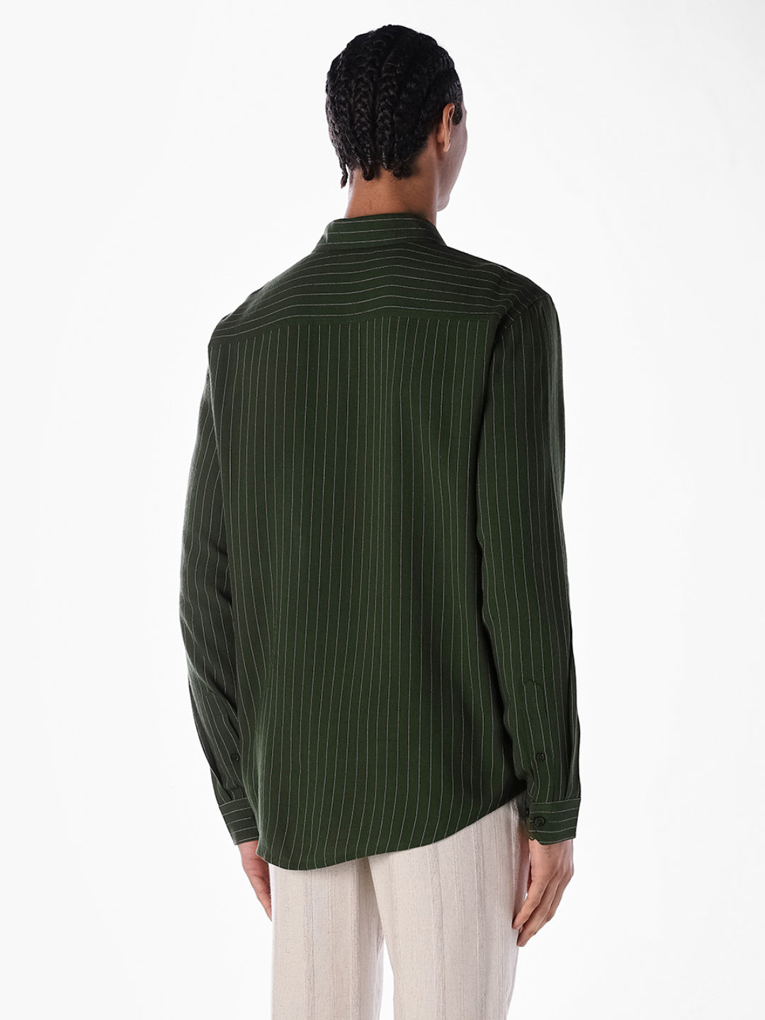 Dark Green Striped Regular Fit Shirt