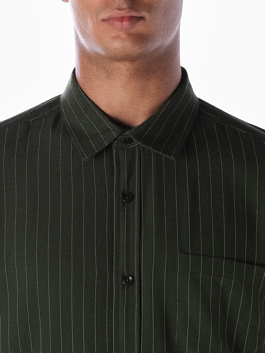 Dark Green Striped Regular Fit Shirt