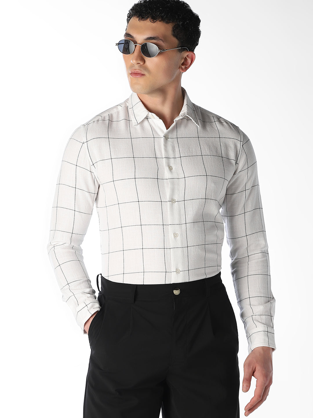 White Check Cotton Shirt - S