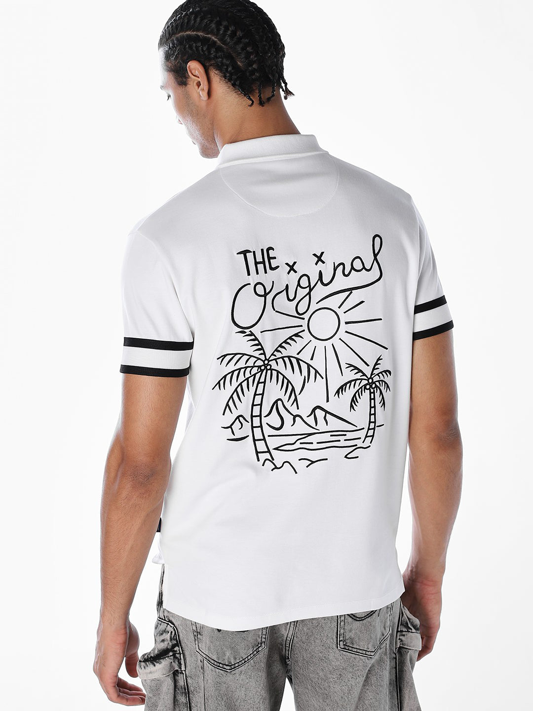 White Logo Print Polo - XL