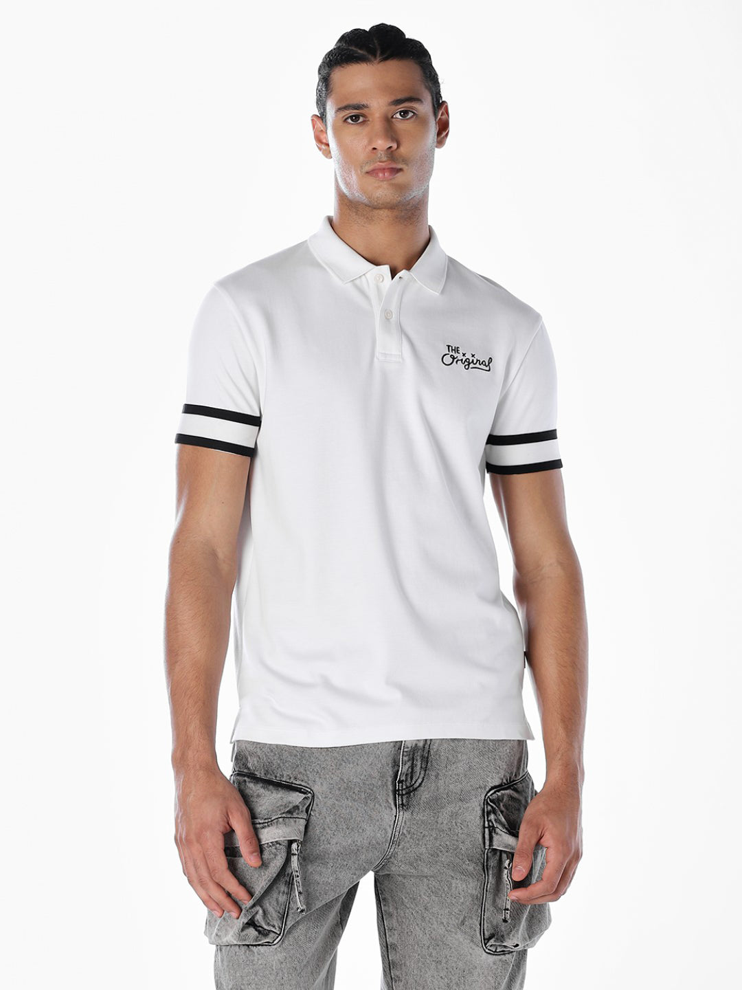 White Logo Print Polo