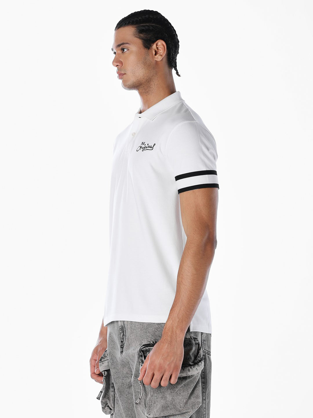 White Logo Print Polo