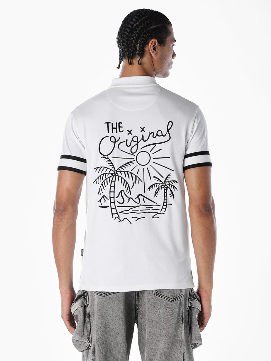 White Logo Print Polo