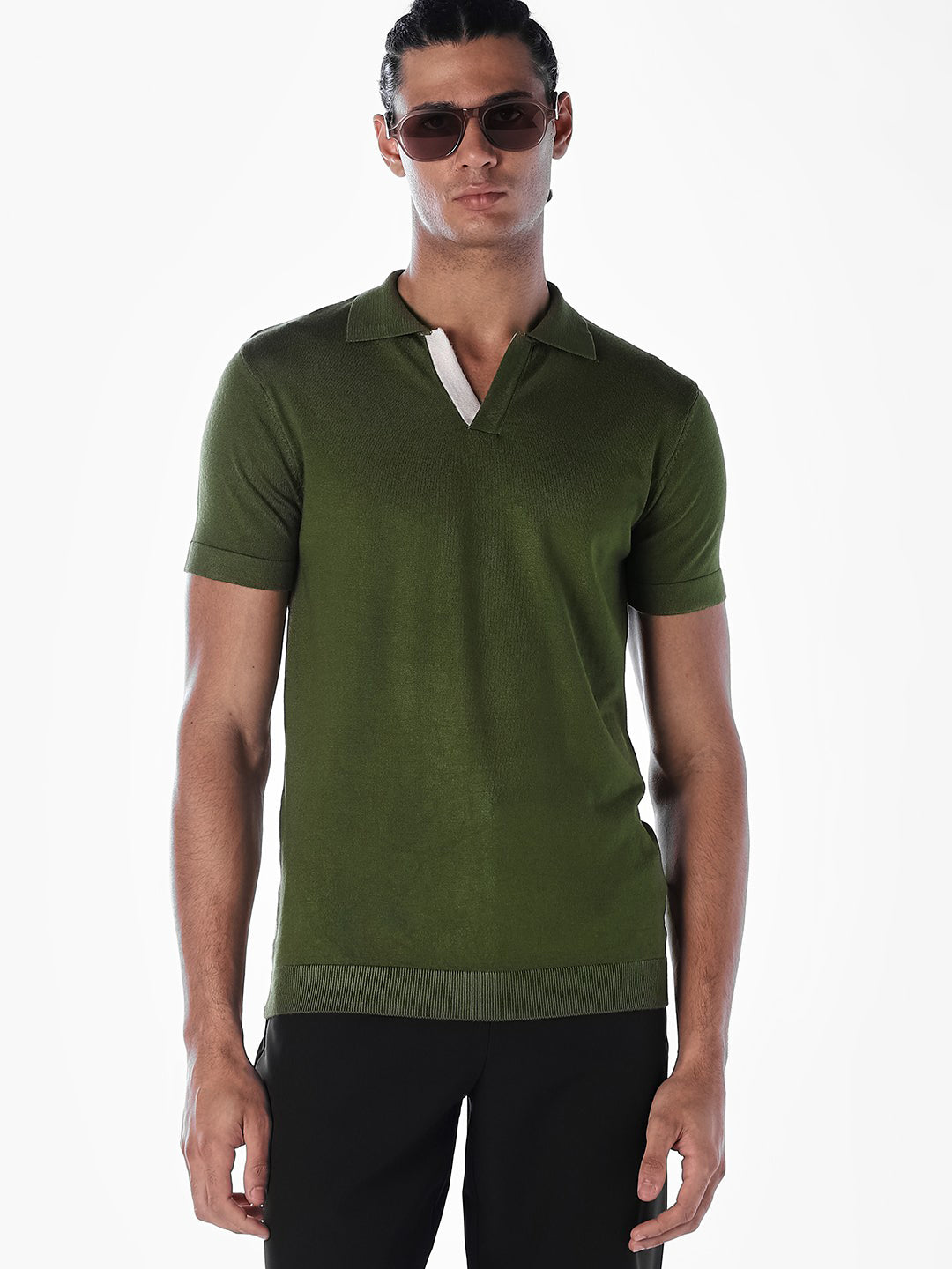 Knitted Slim Fit Polo - Green