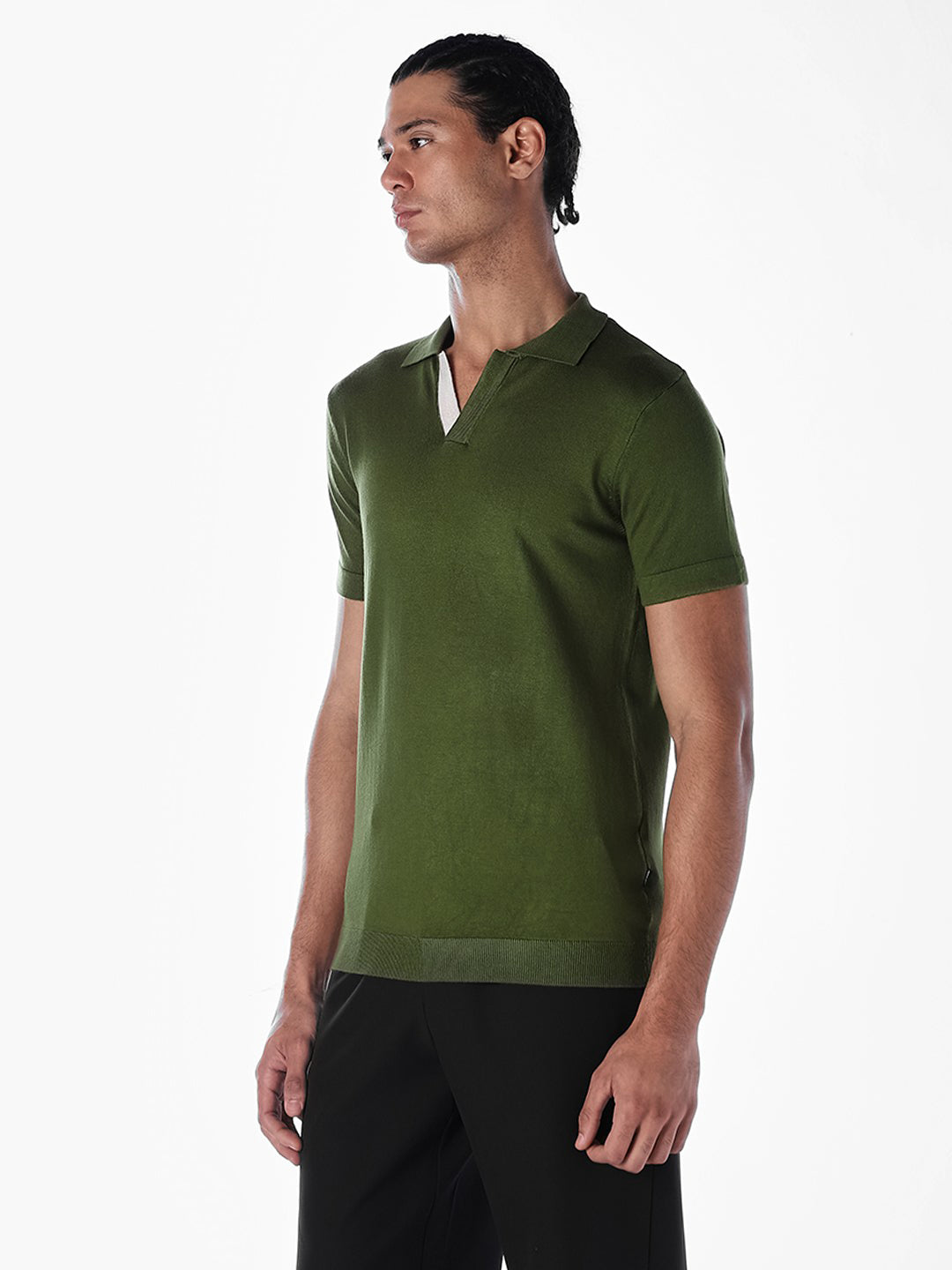 Knitted Slim Fit Polo - Green
