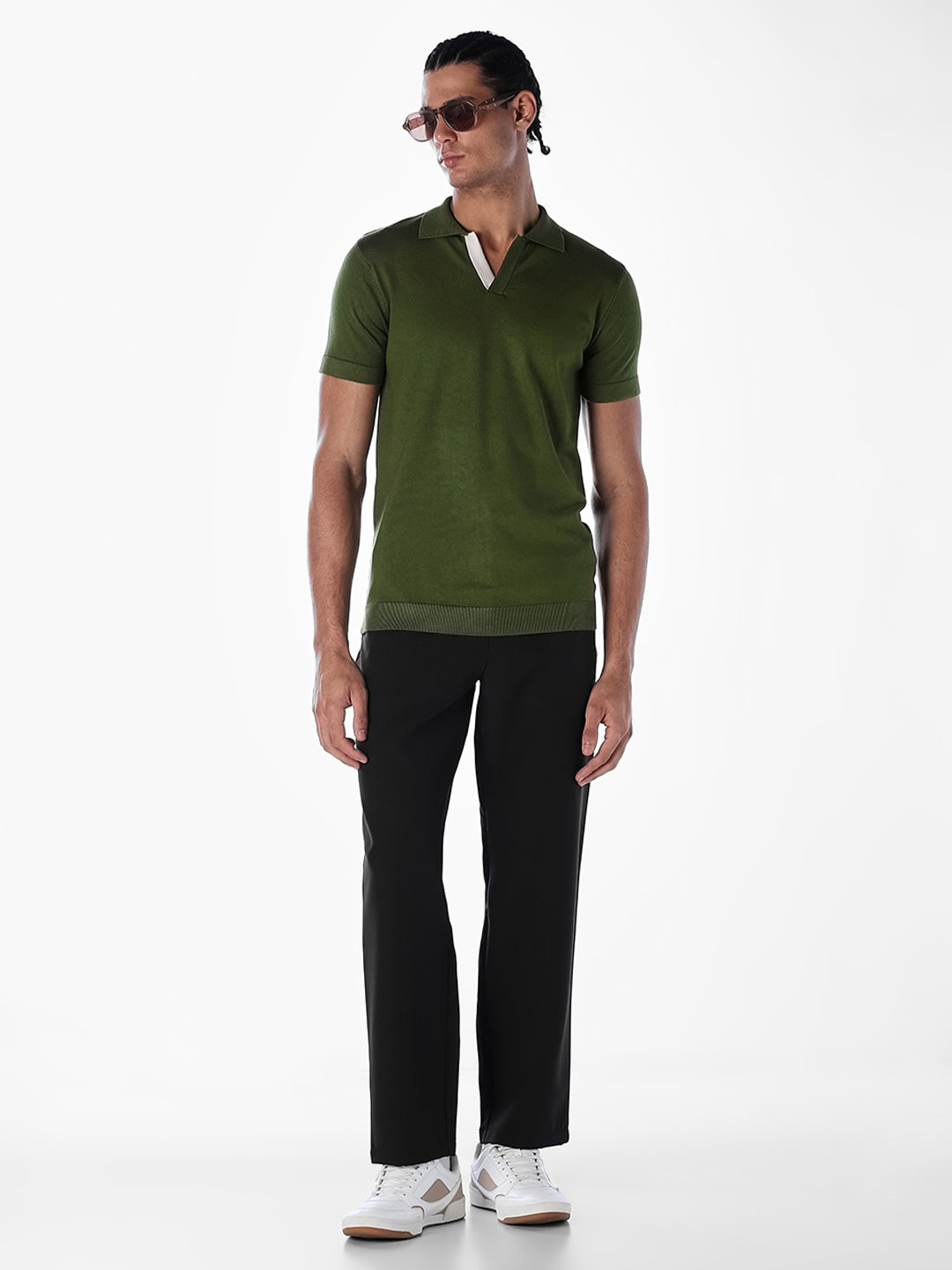 Knitted Slim Fit Polo - Green