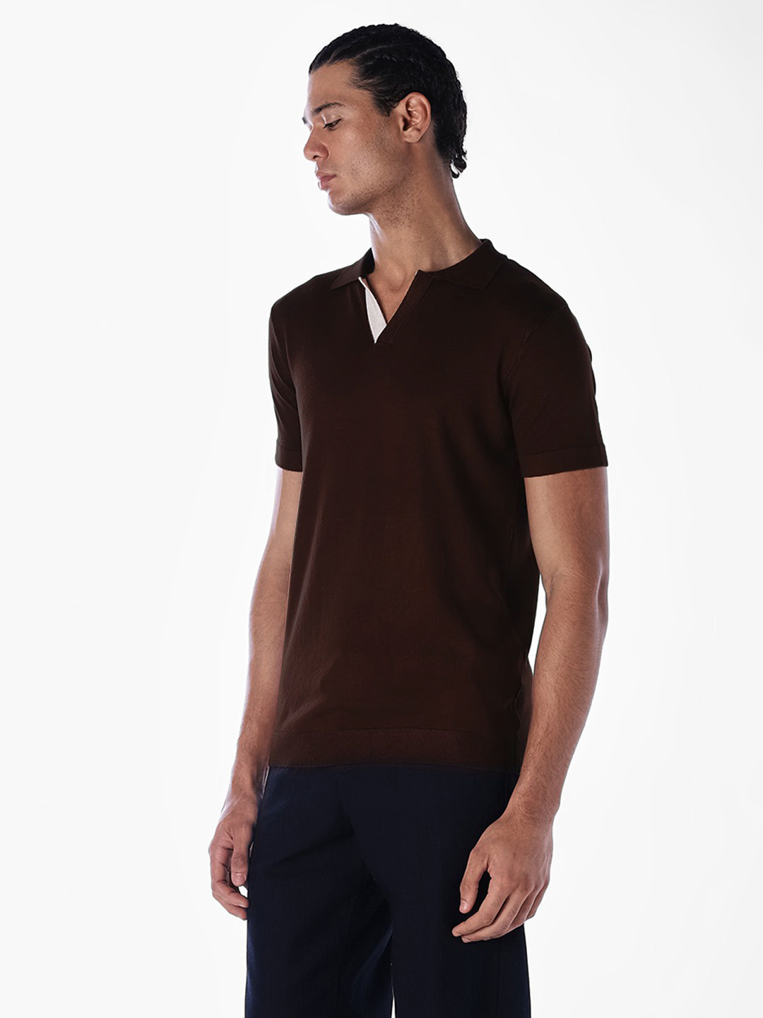 Knitted Slim Fit Polo - Brown