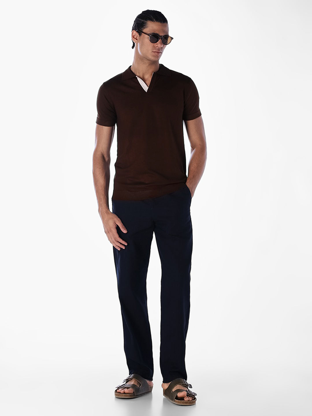 Knitted Slim Fit Polo - Brown