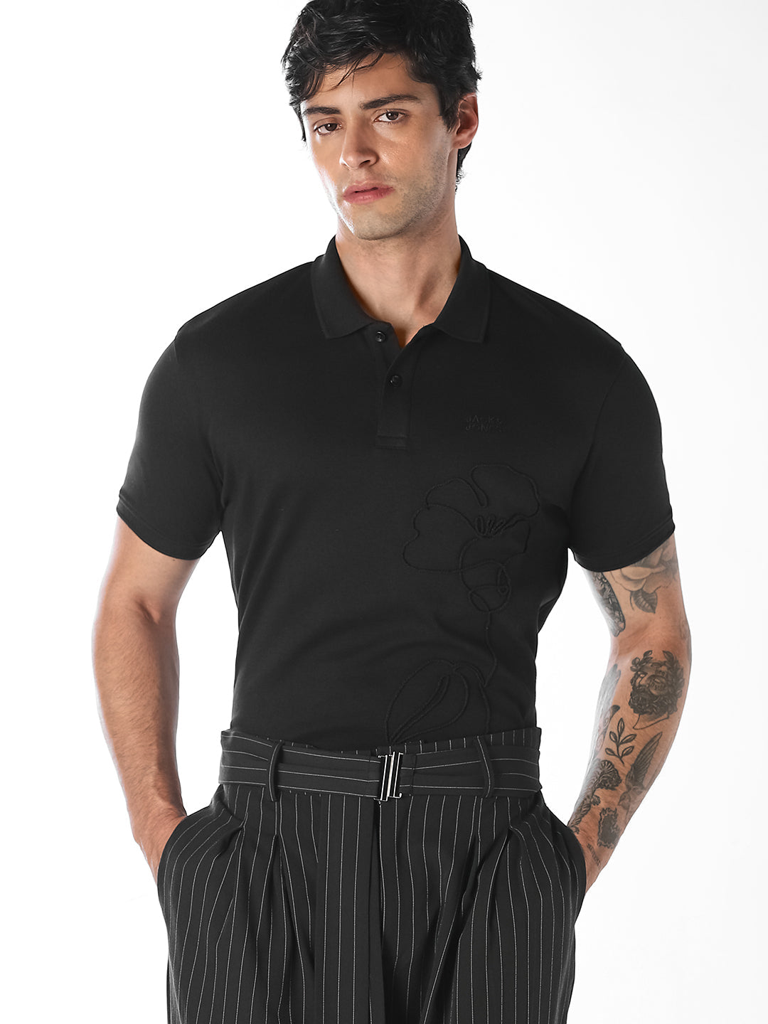 Floral Embroidered Cotton Polo - M