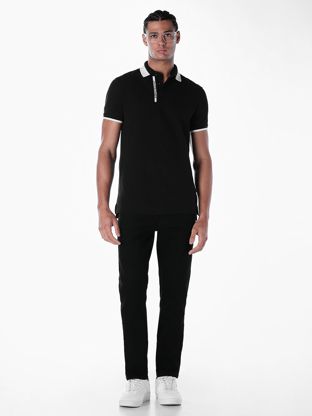 Jacquard Logo Print Cotton Polo