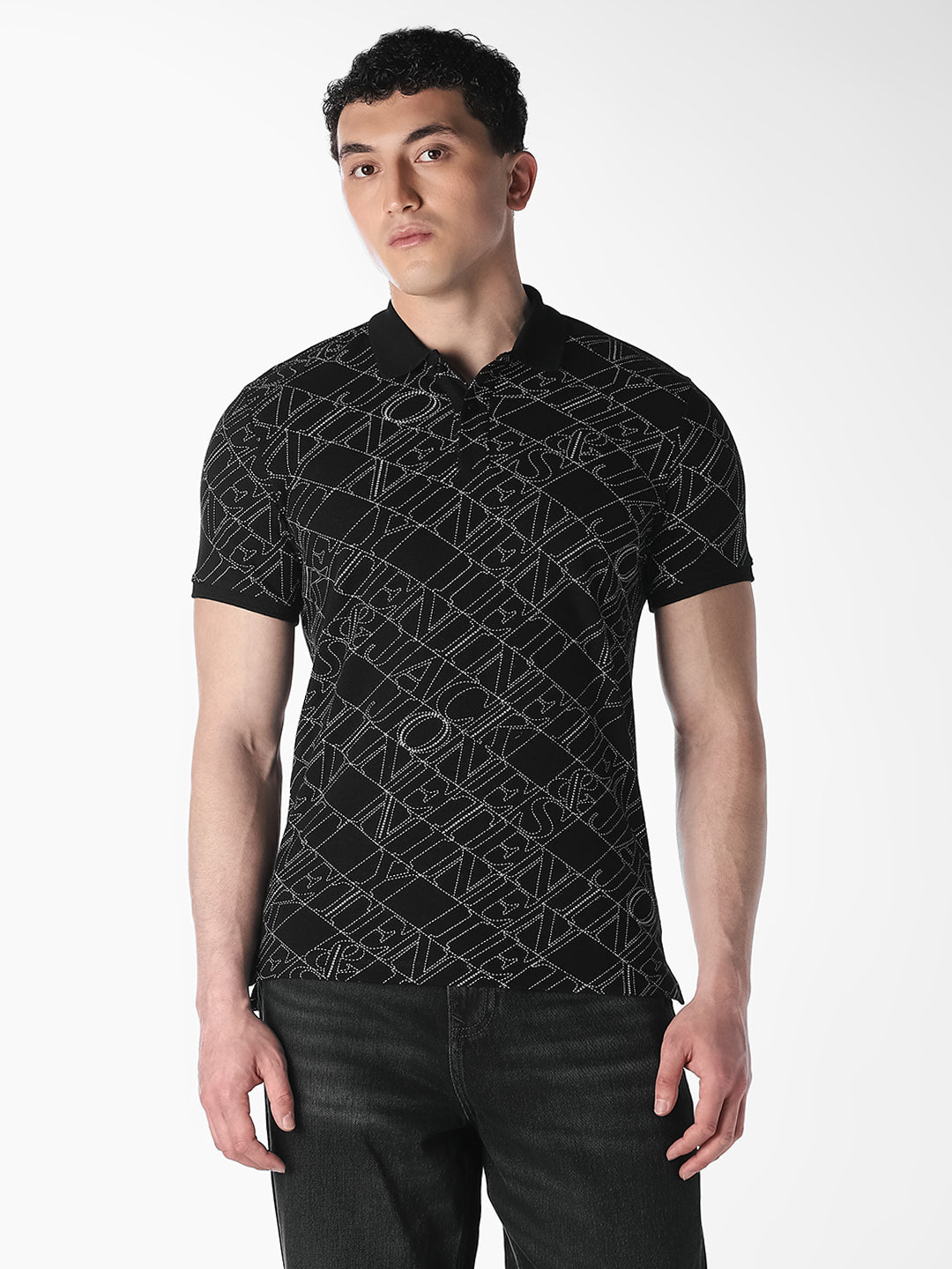 Typographic Print Cotton Polo