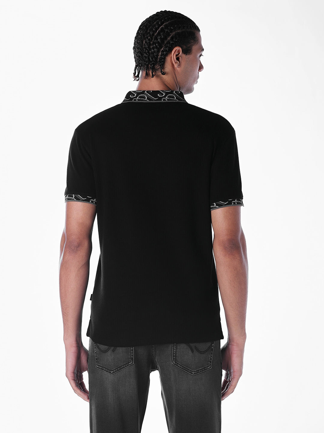 Jacquard Contrast Collar Polo