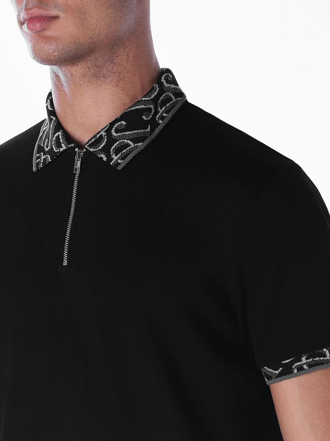 Jacquard Contrast Collar Polo