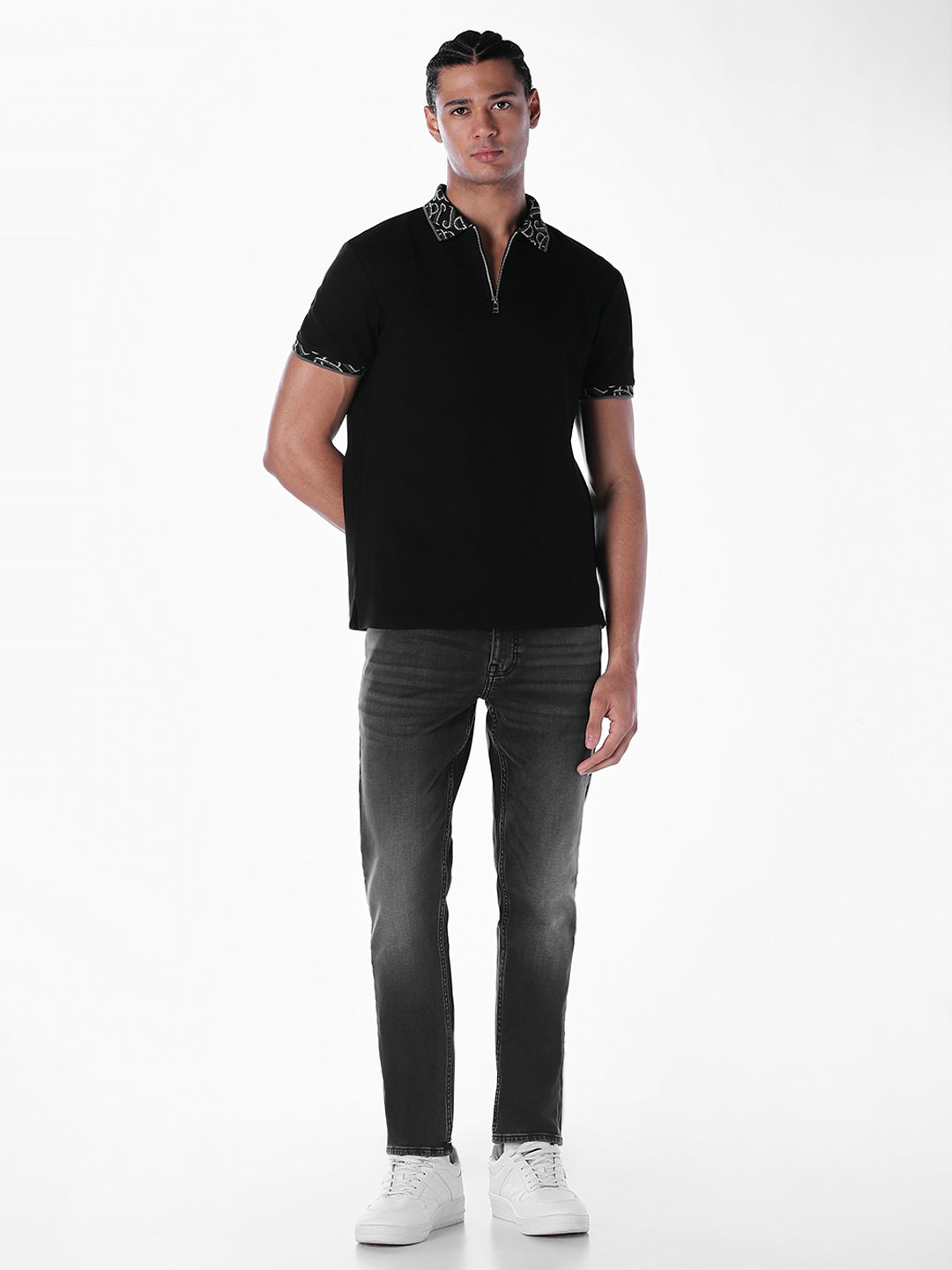 Jacquard Contrast Collar Polo