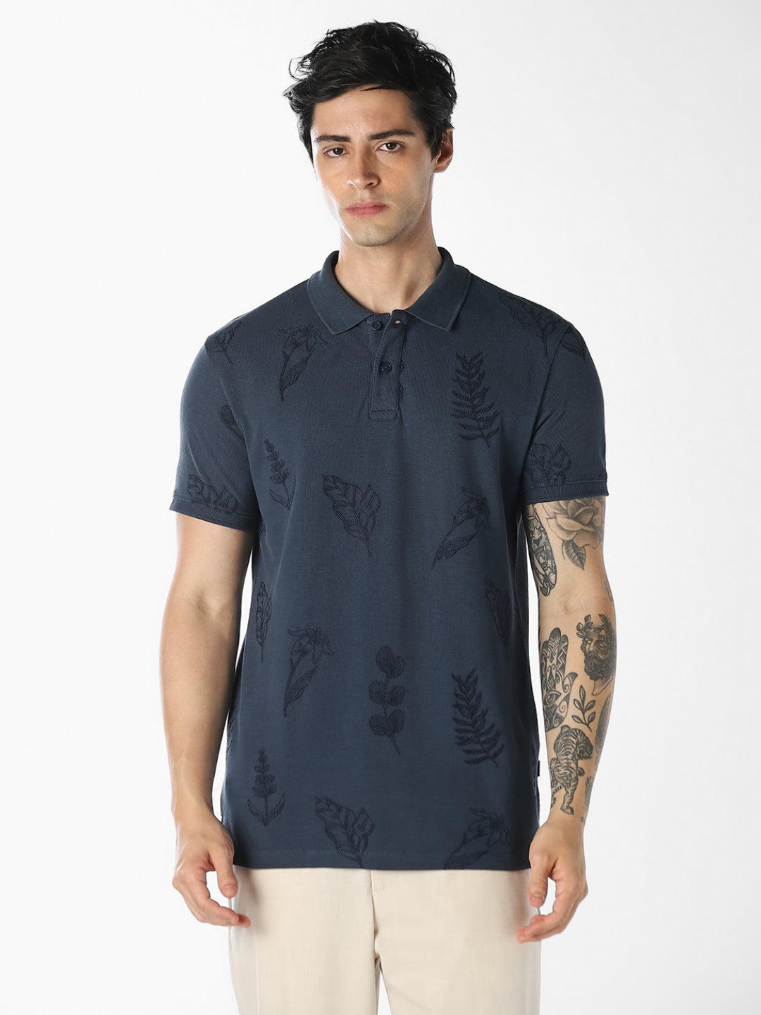 Dark Blue Embroidered Polo