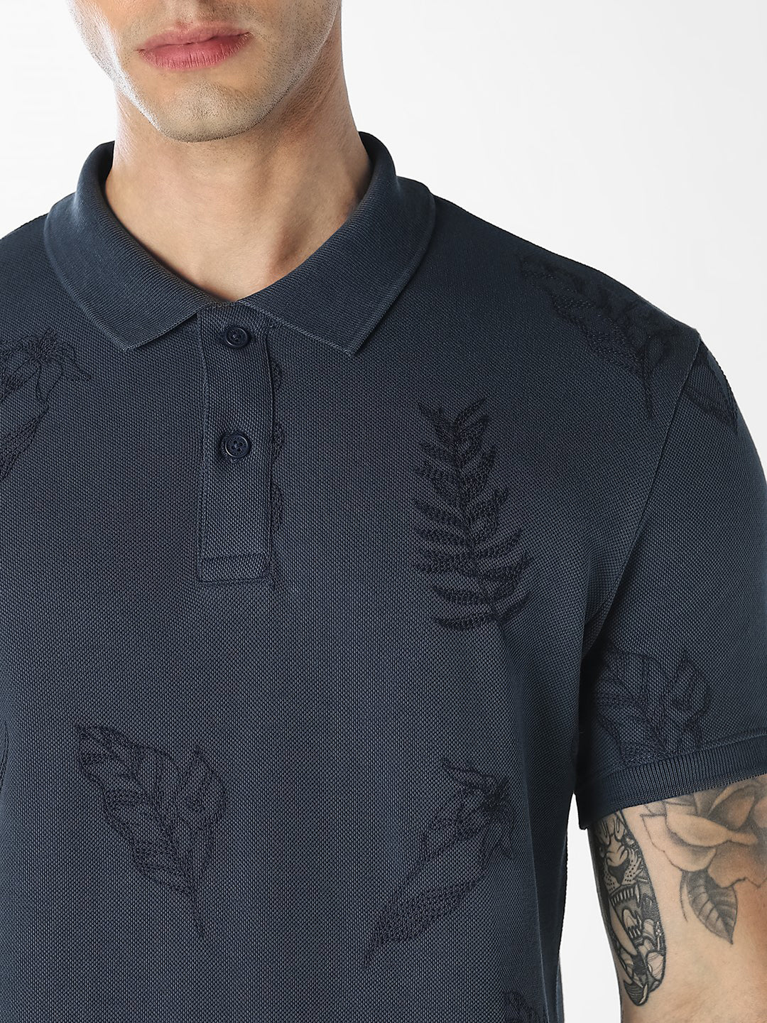 Dark Blue Embroidered Polo