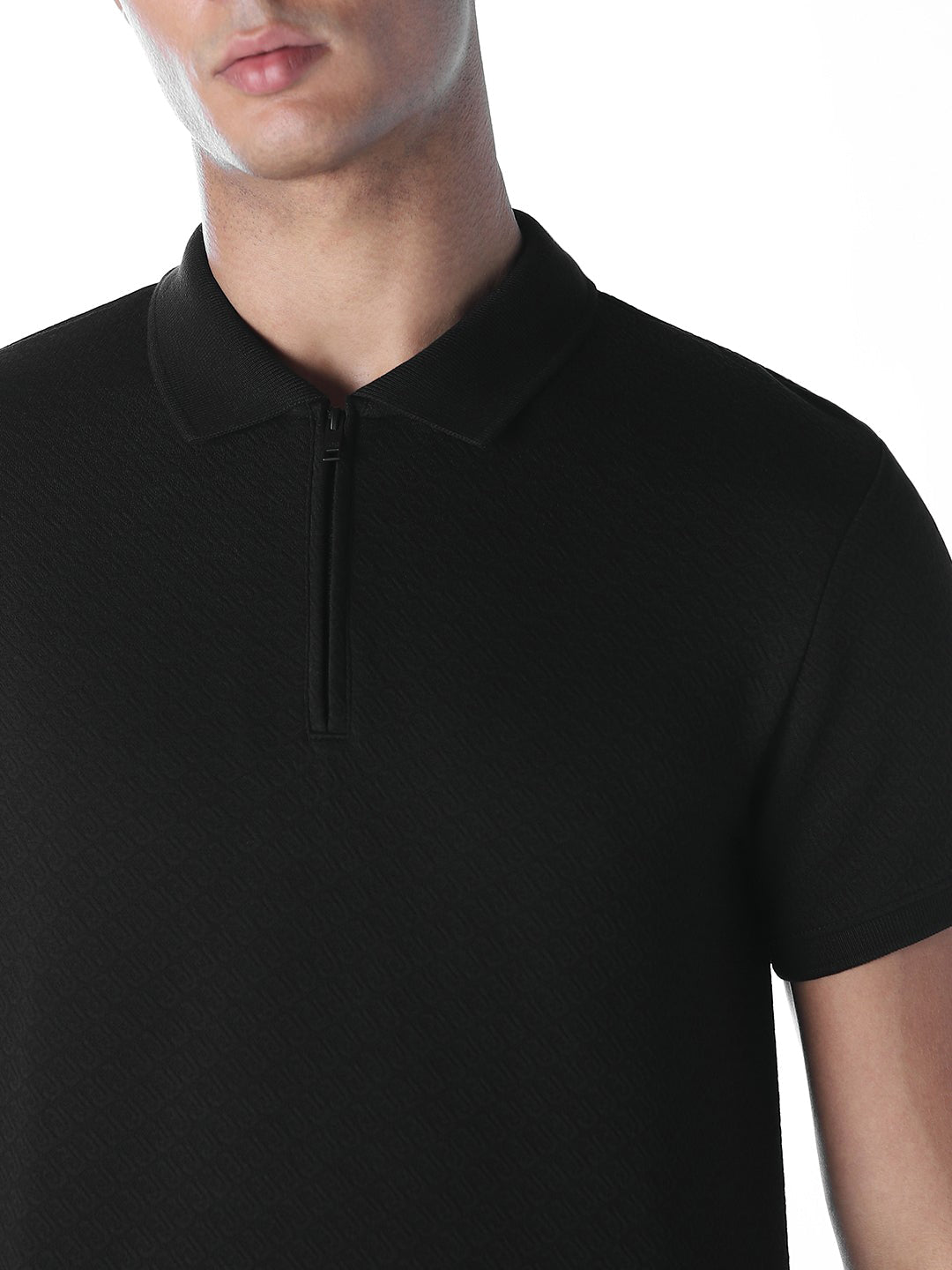 Black Zip Detail Cotton Polo