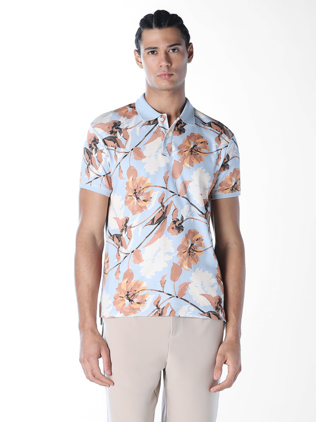 Blue Printed Cotton Polo