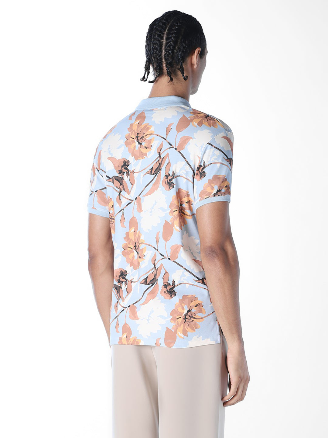 Blue Printed Cotton Polo