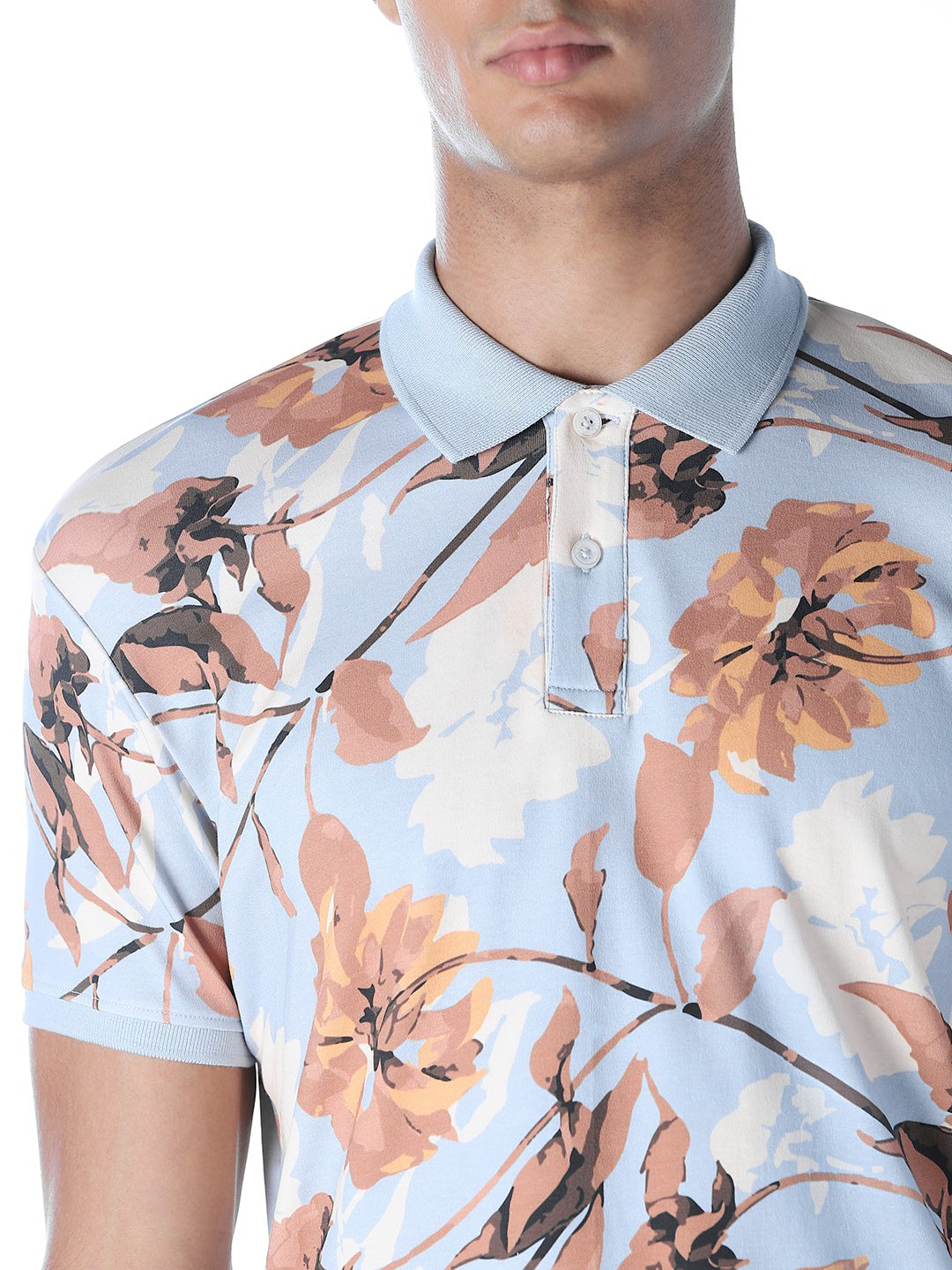Blue Printed Cotton Polo
