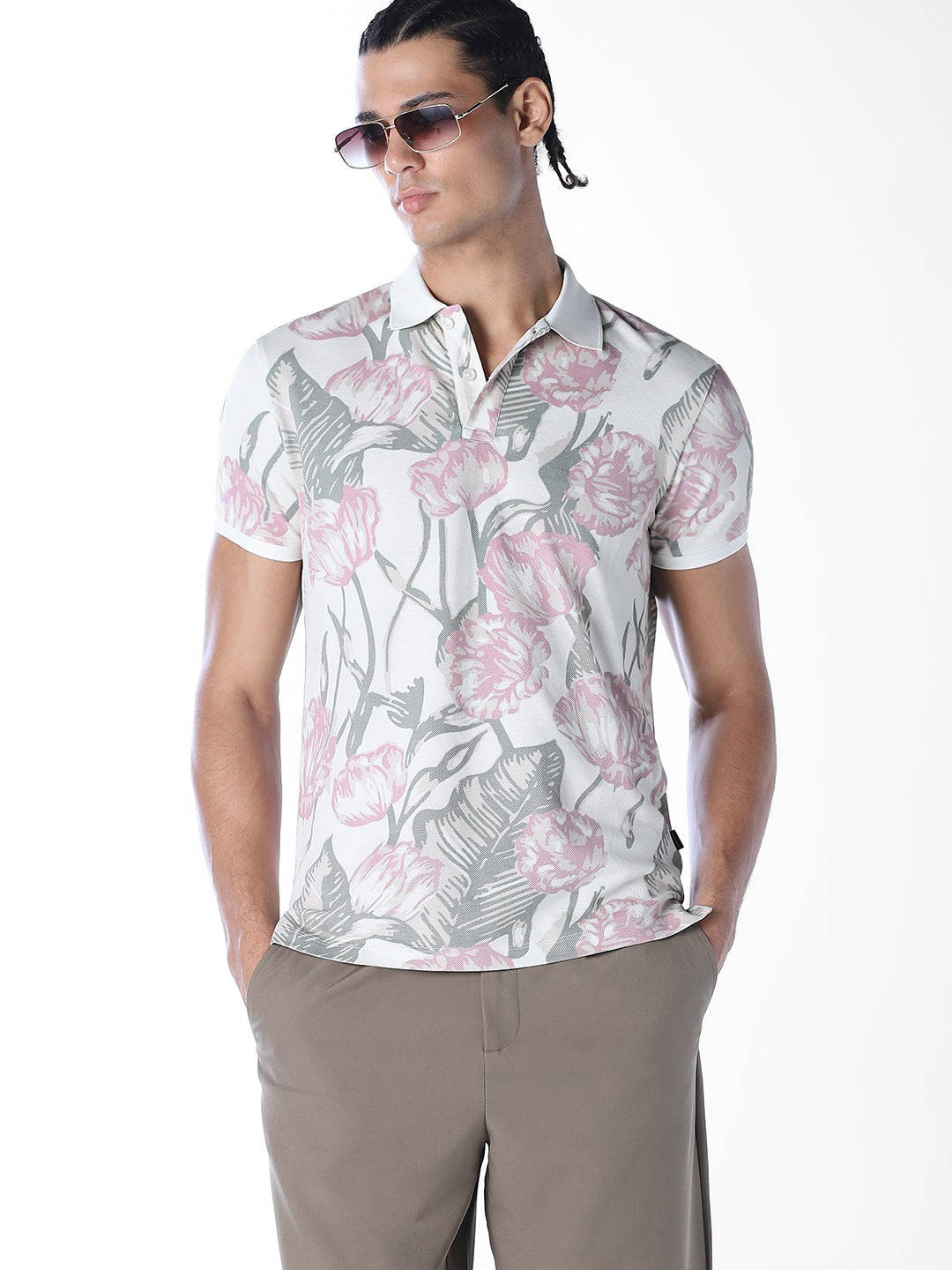 White Printed Cotton Polo - S