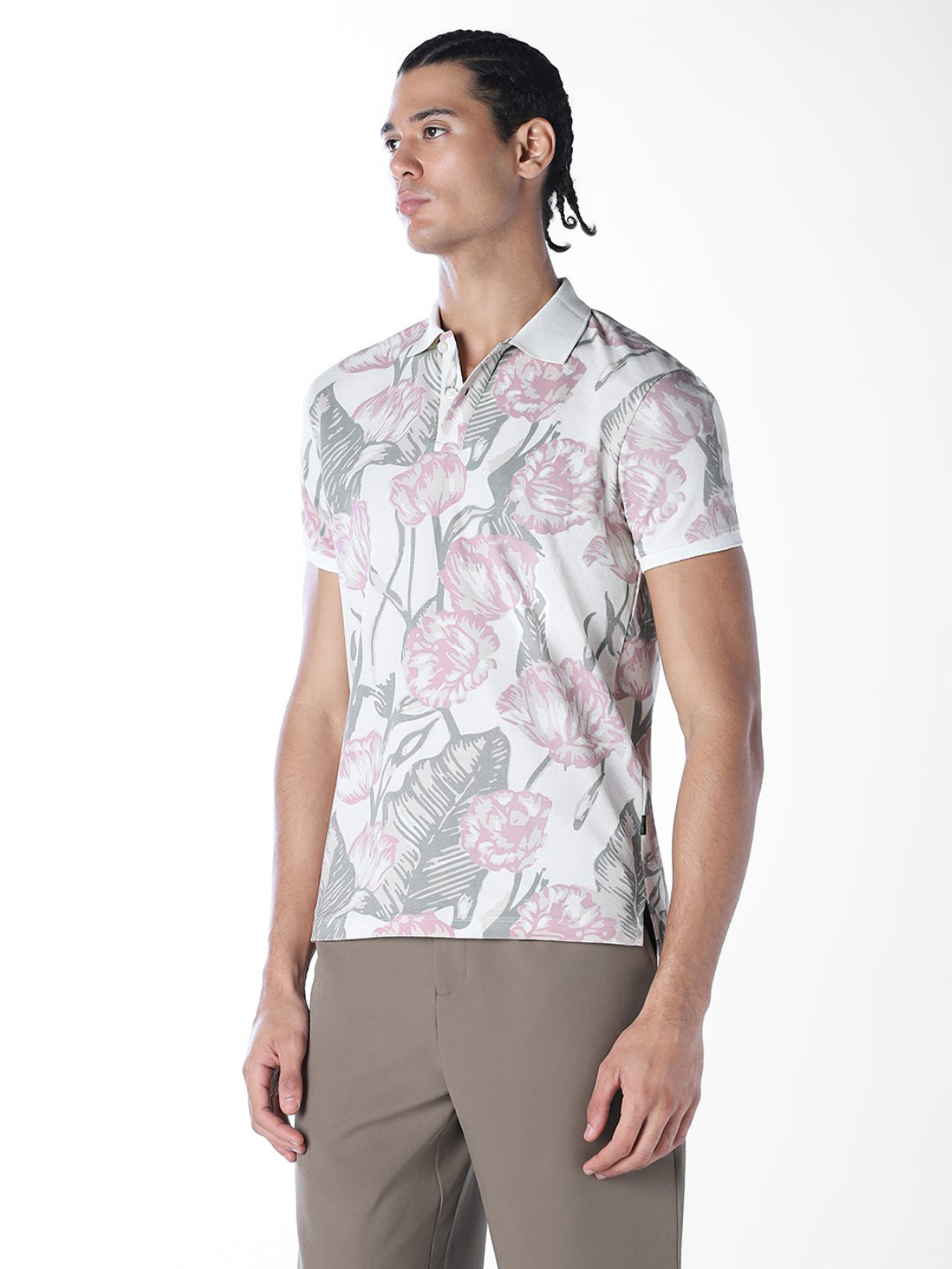 White Printed Cotton Polo