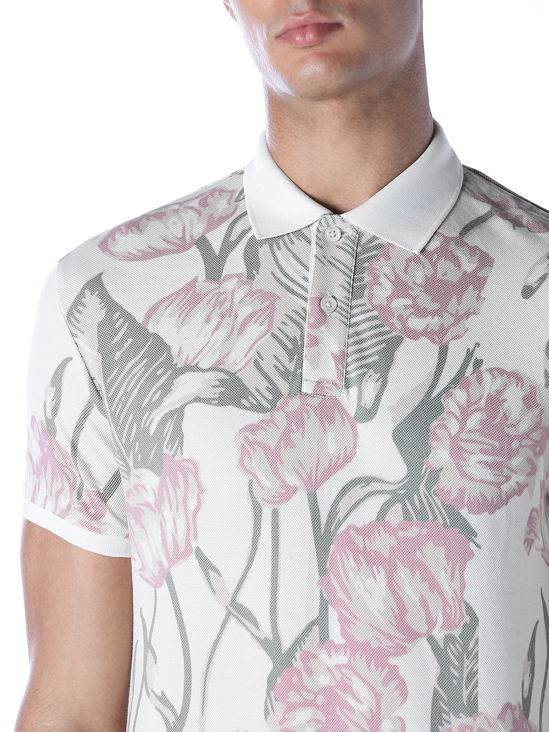White Printed Cotton Polo