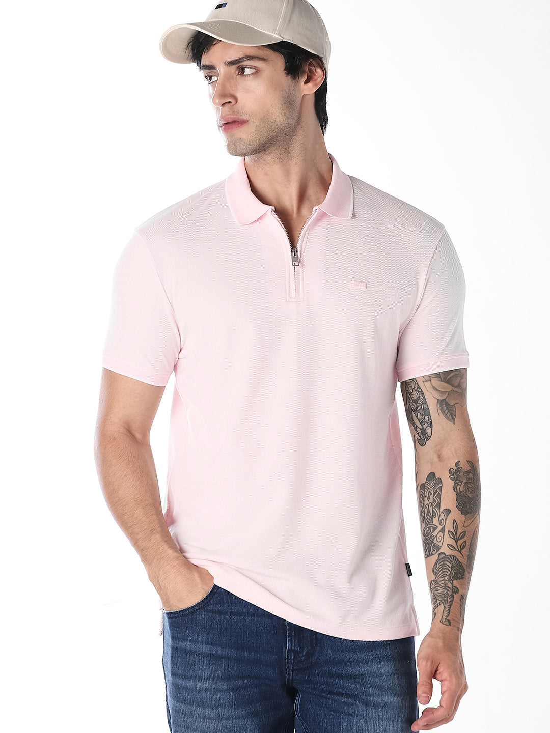 Light Pink Zip-Up Polo - XXL