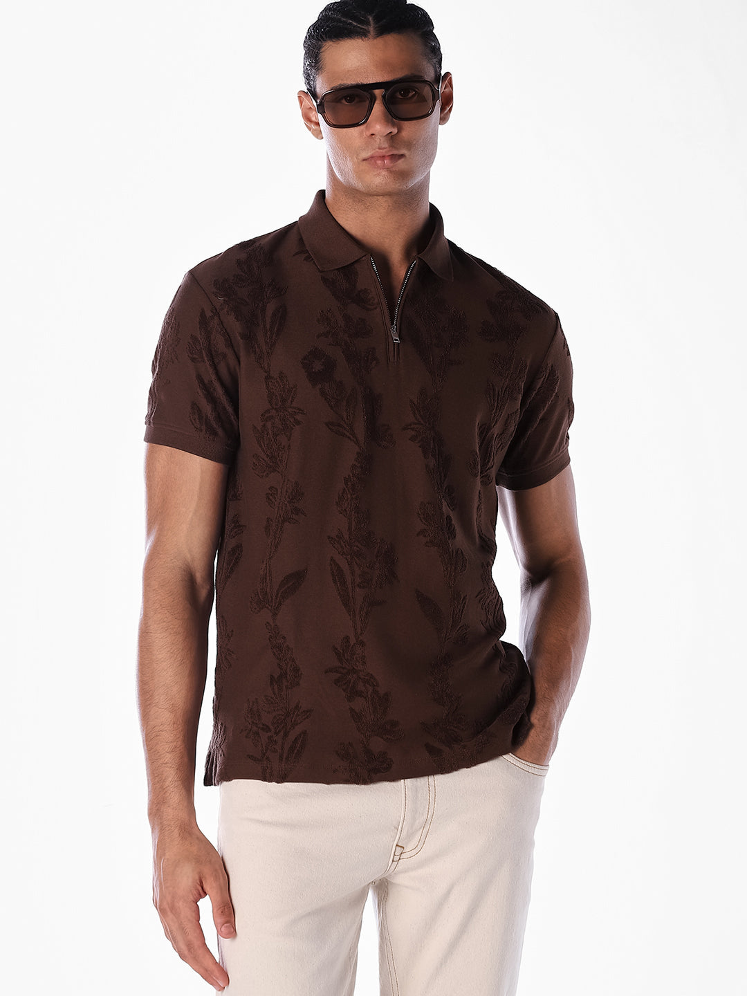 Jacquard Floral Cotton Polo - S