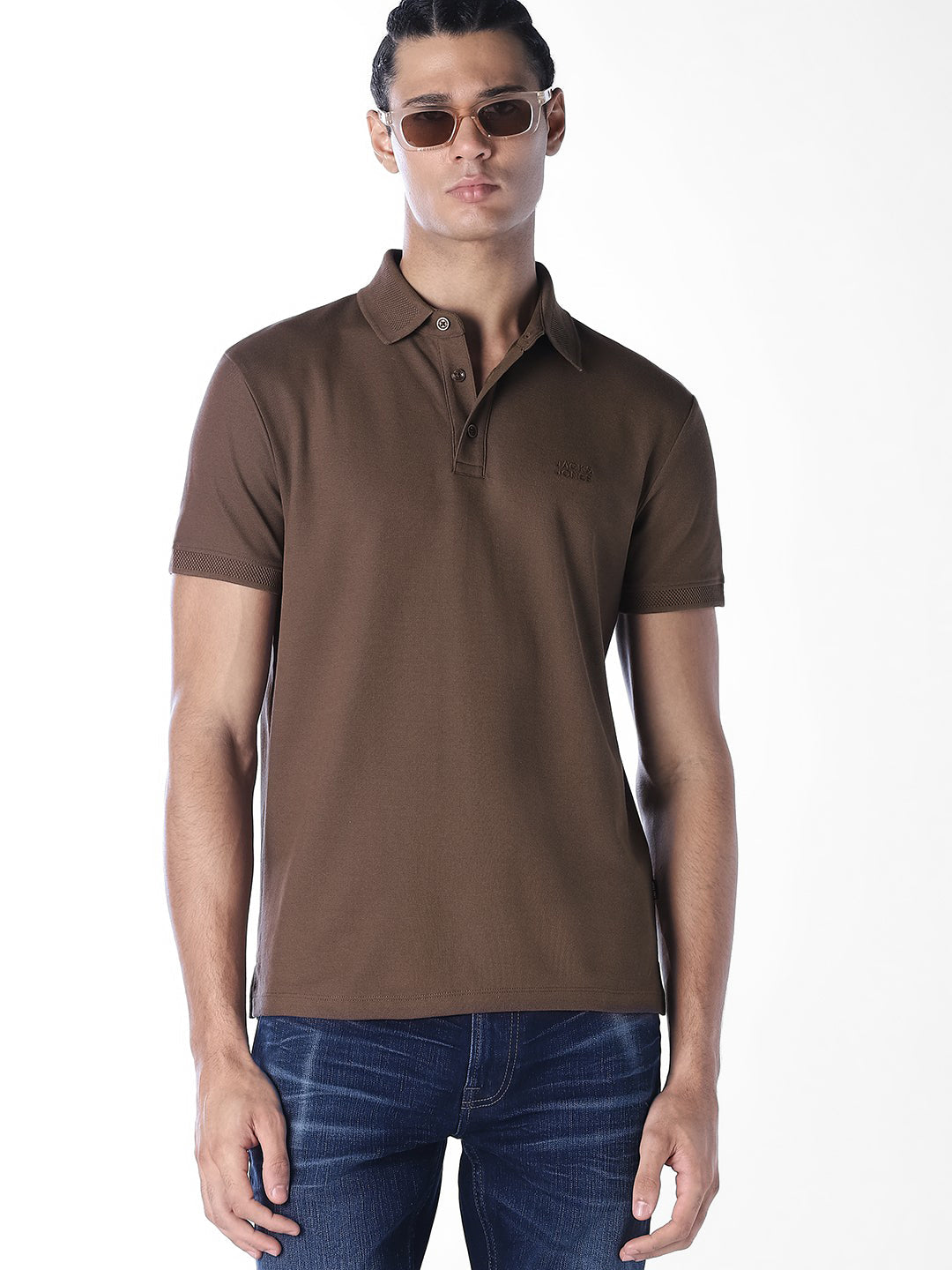Knitted Logo Print Polo - Dark Brown - S
