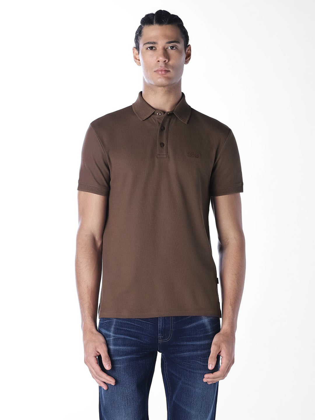 Knitted Logo Print Polo - Dark Brown