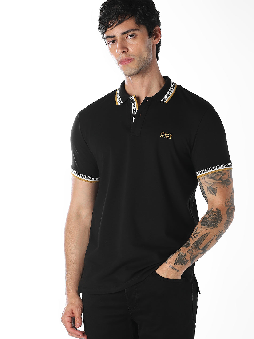 Contrast Tipping Knitted Polo - Black - M
