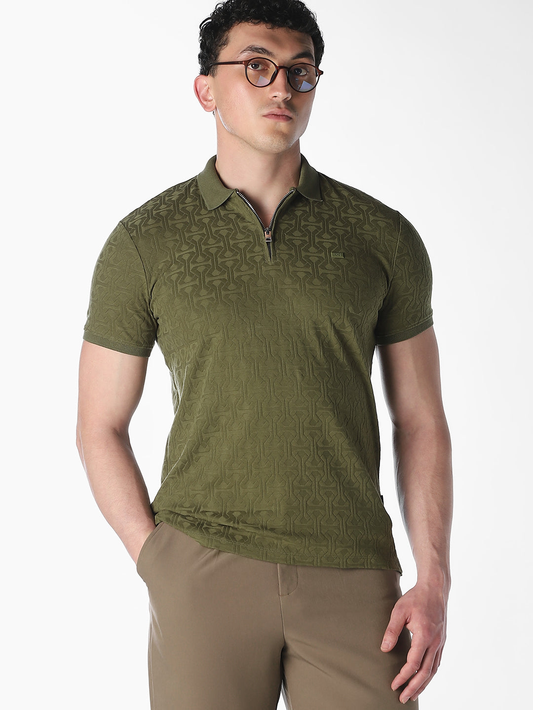 Jacquard Regular Fit Polo - M
