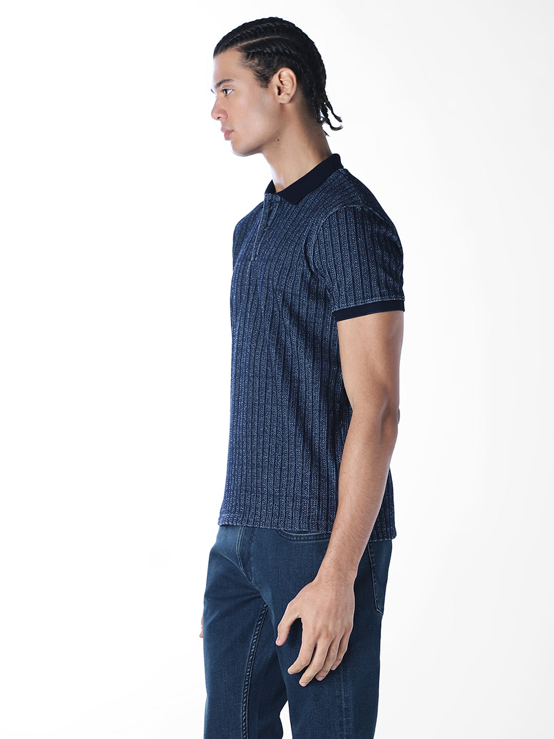 Indigo Dobby Jacquard Polo