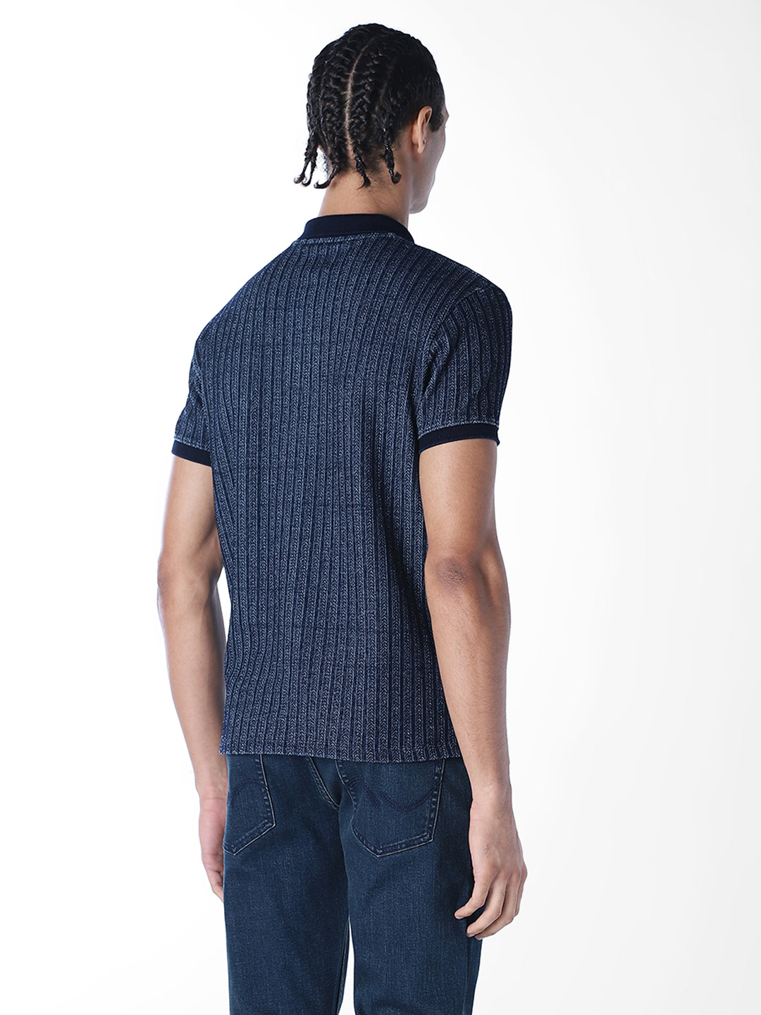 Indigo Dobby Jacquard Polo