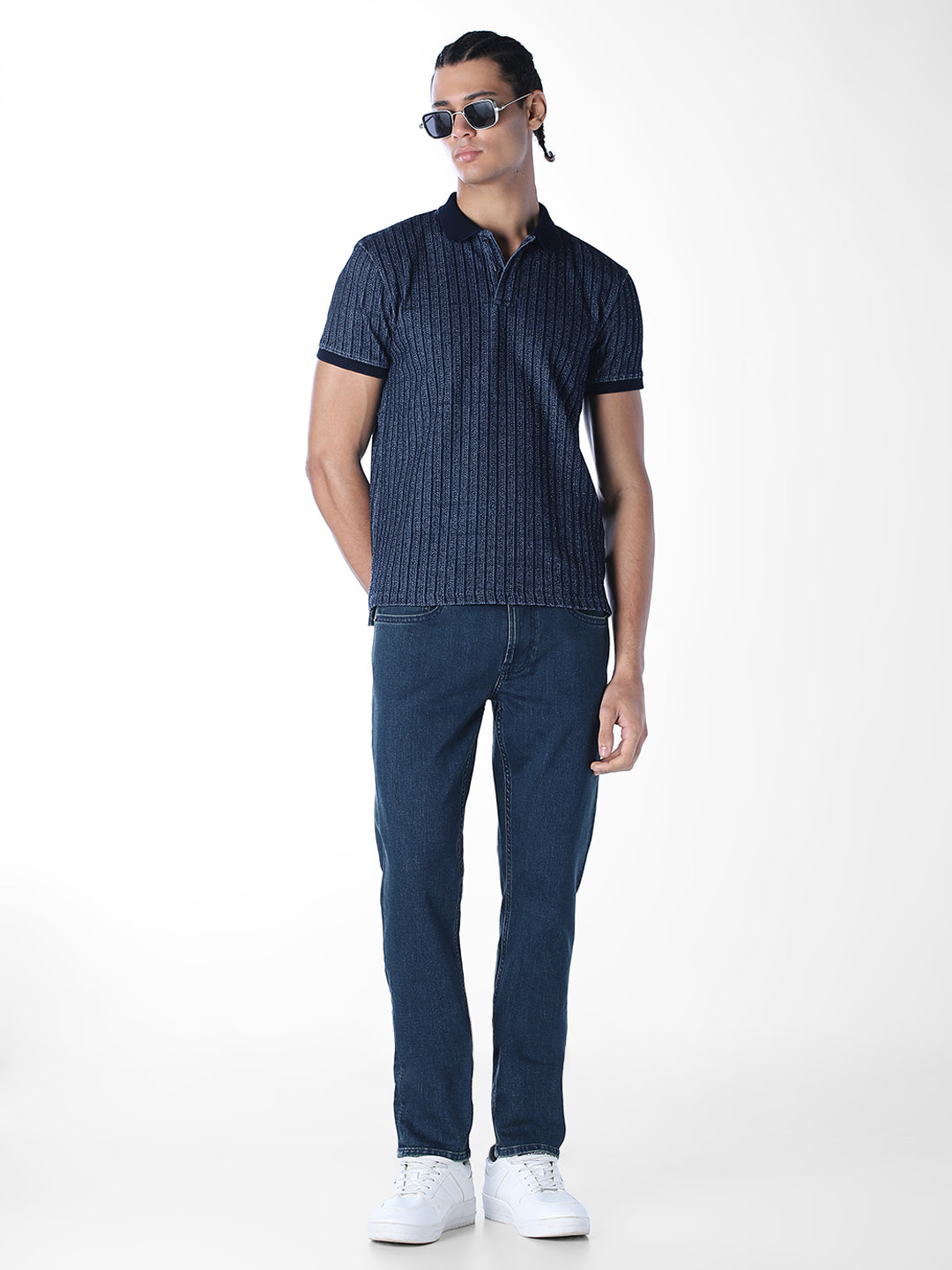 Indigo Dobby Jacquard Polo
