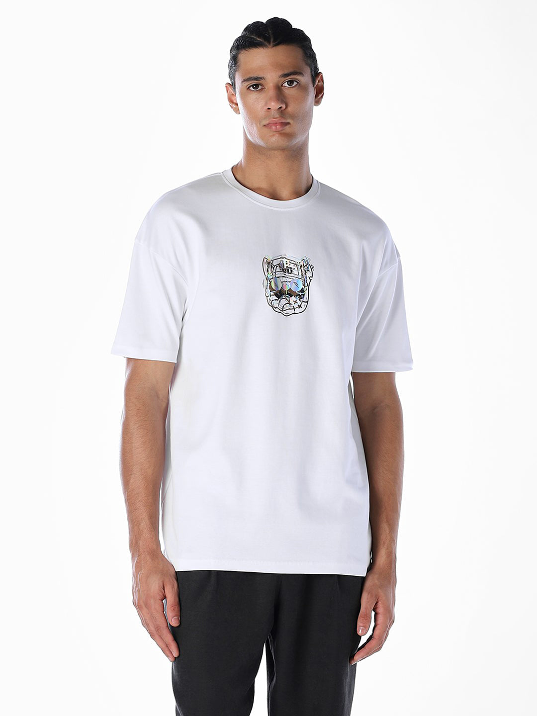 White Stylised Print Oversized T-shirt